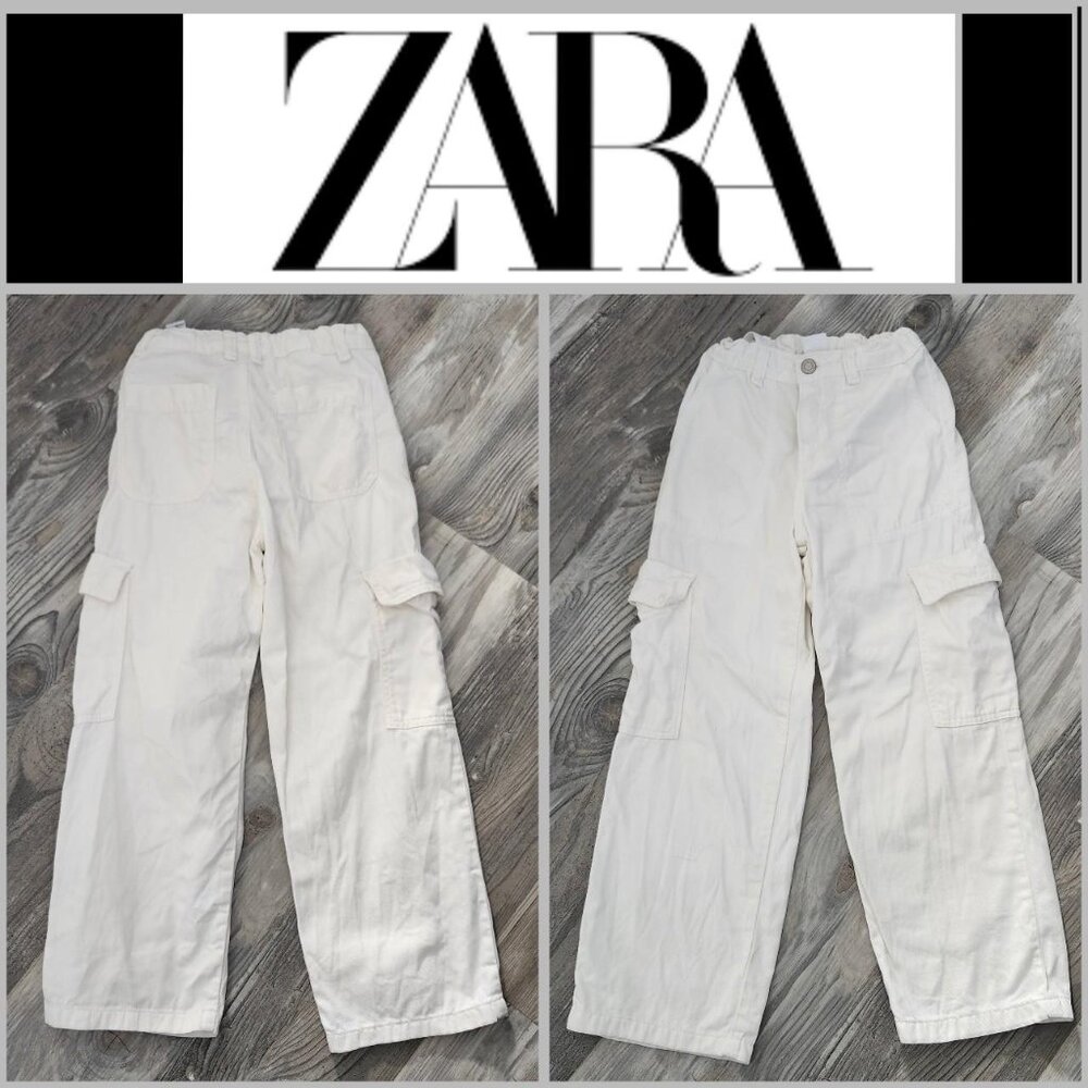 Zara Cream Denim Cargo Wide Leg Jeans Boys Size 9